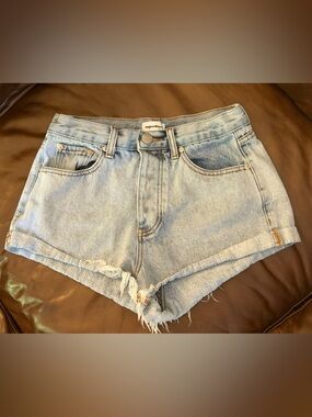 superdown Light Wash High-Waist Distressed Denim Shorts
